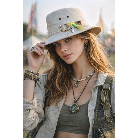 Vintage Bee Hats Canvas Safari Fedora w/ Fishing Lure | Made  display picture 2